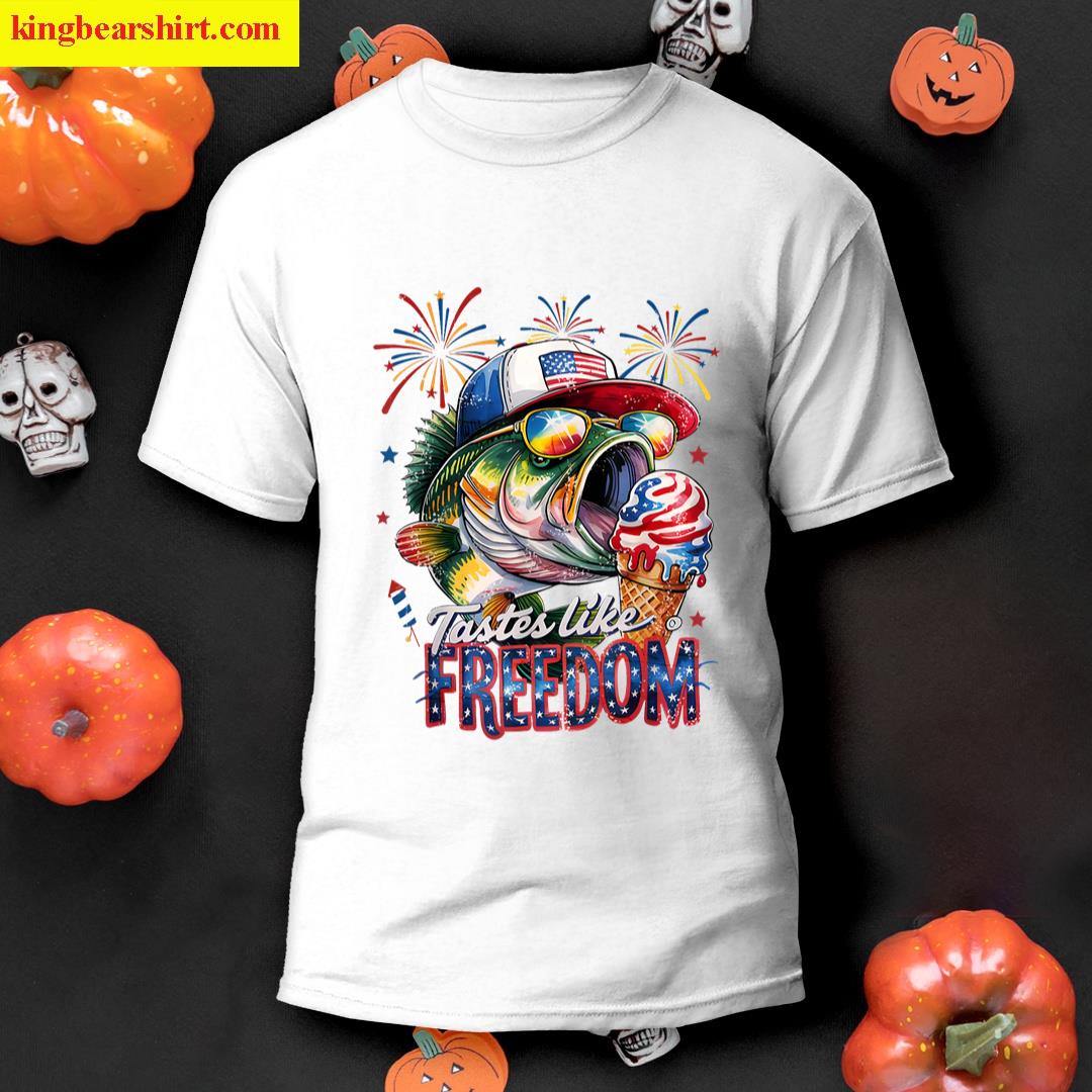Tastes Like Freedom Bass Fishing Funny 4th Of July Men Kids T-shirt