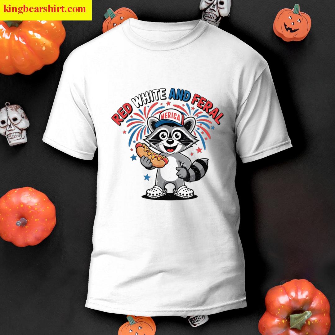 Toddler Boy Red White And Feral 4th July Raccoon Usa Funny T-shirt